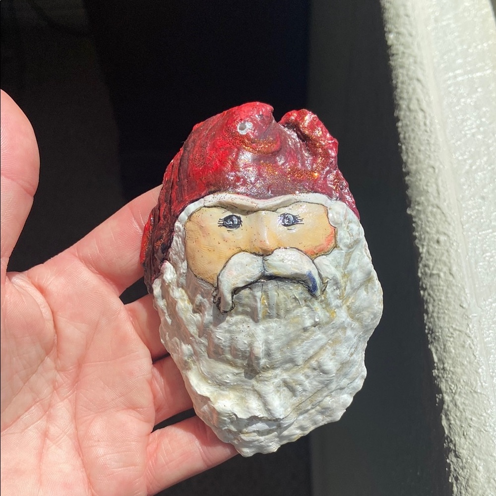Handcrafted Santa Claus Ornament from natural Massachusetts oyster shell